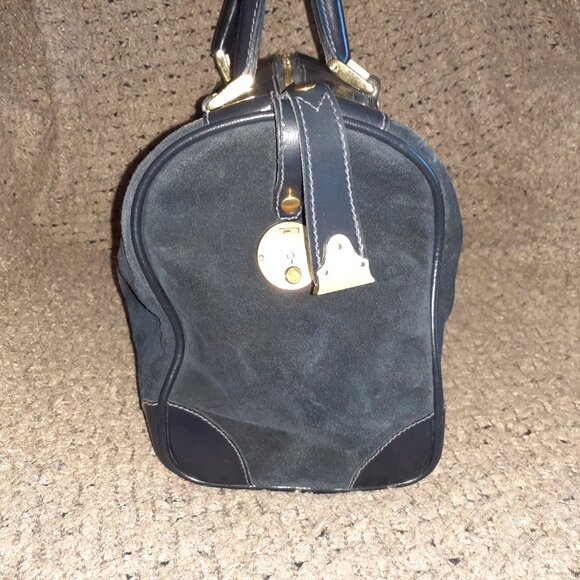 Vintage GUCCI-Boston Bag Shelly Line Black/DK Navy Suede/Leather-Satchel-EX - Picture 2 of 12